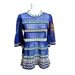 Missoni Navy Striped Knit Sheer Top Size 42 Sleeves 3/4 Cotton Blend